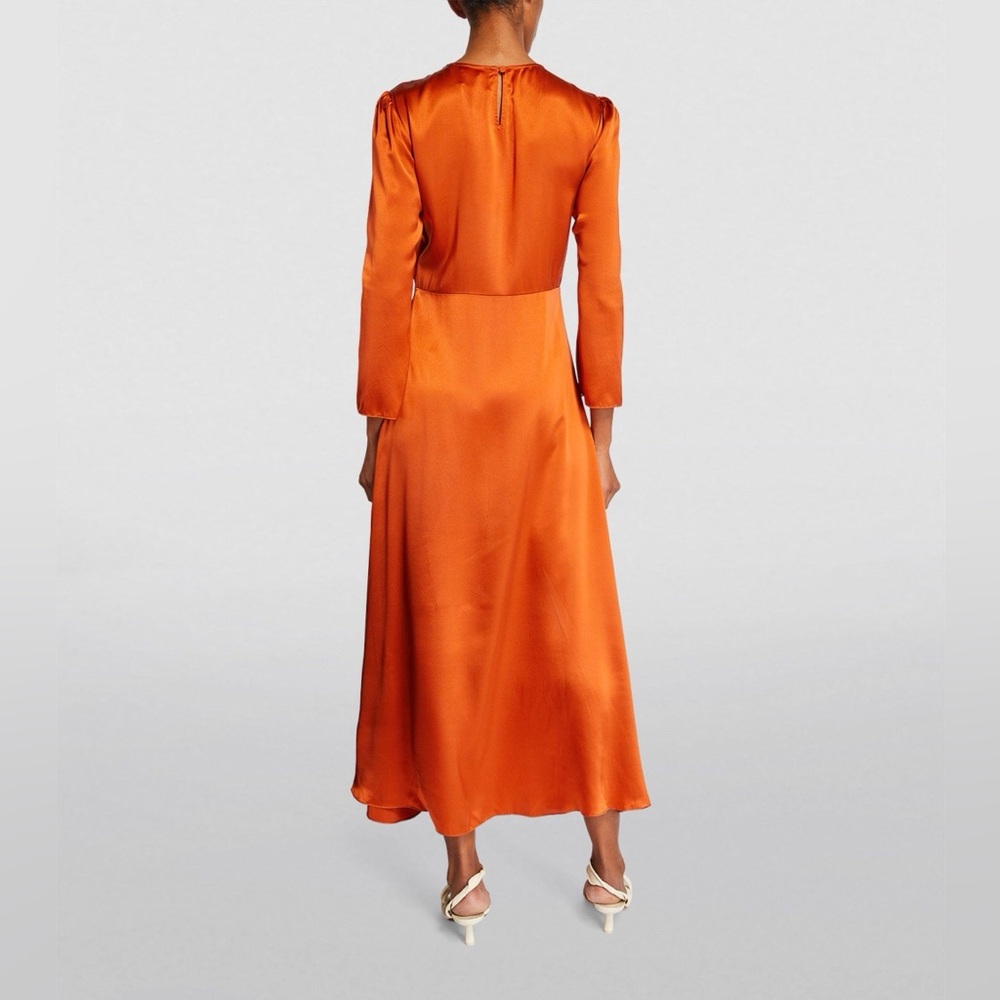 NWT DÔEN Melinda Embroidered Silk Midi Dress in Earthen - Picture 7 of 16